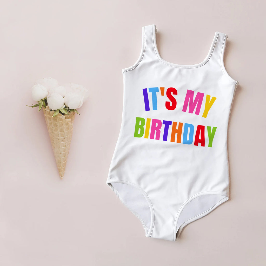 Girls It's My Birthday Swimsuit - UPF 50+ With Double Layered Front 