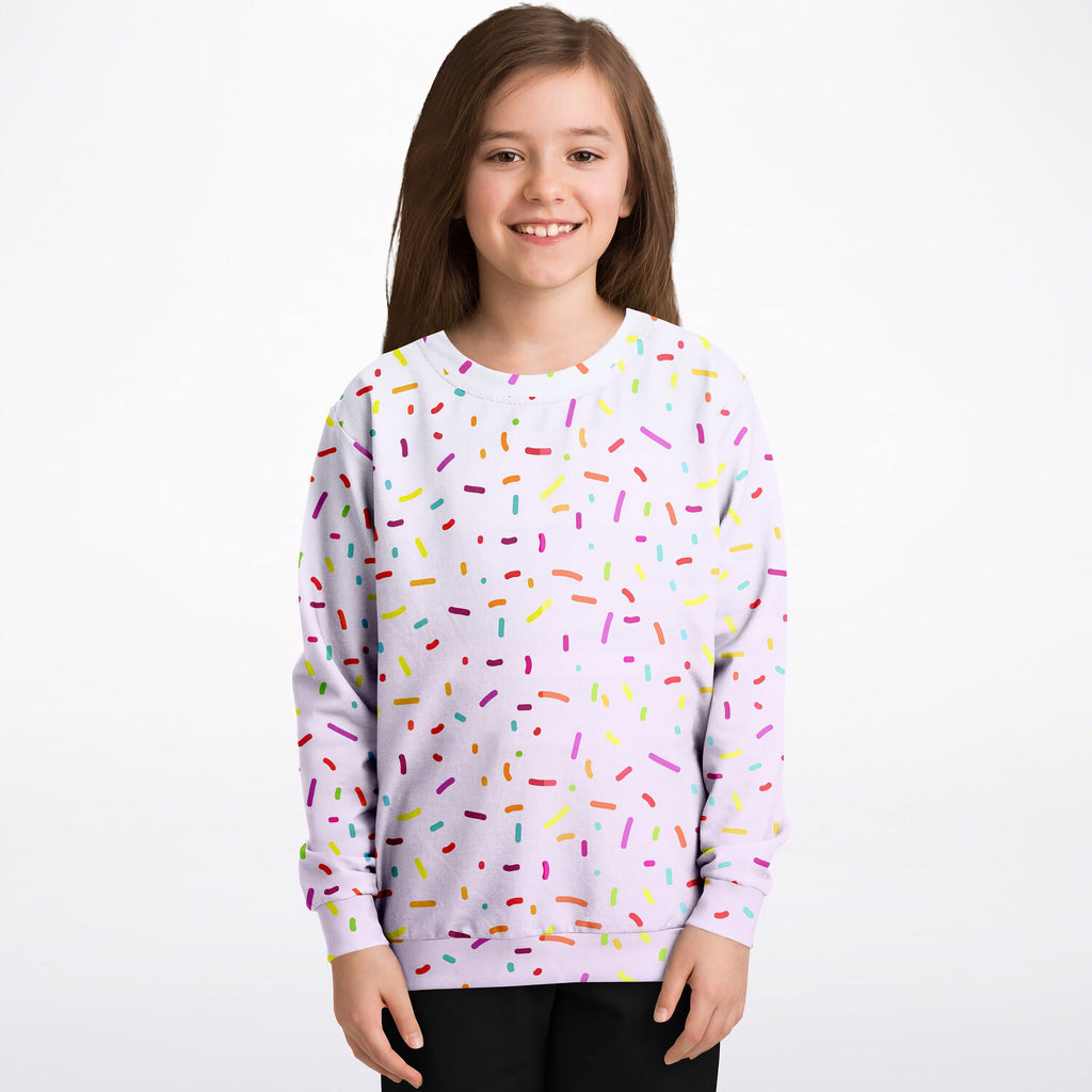 Girls Colorful Sprinkles Sweatshirt – Cozy Cotton Fleece or Lightweight Sports Fabric