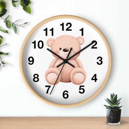 Kids Teddy Bear Silent Wood Wall Clock