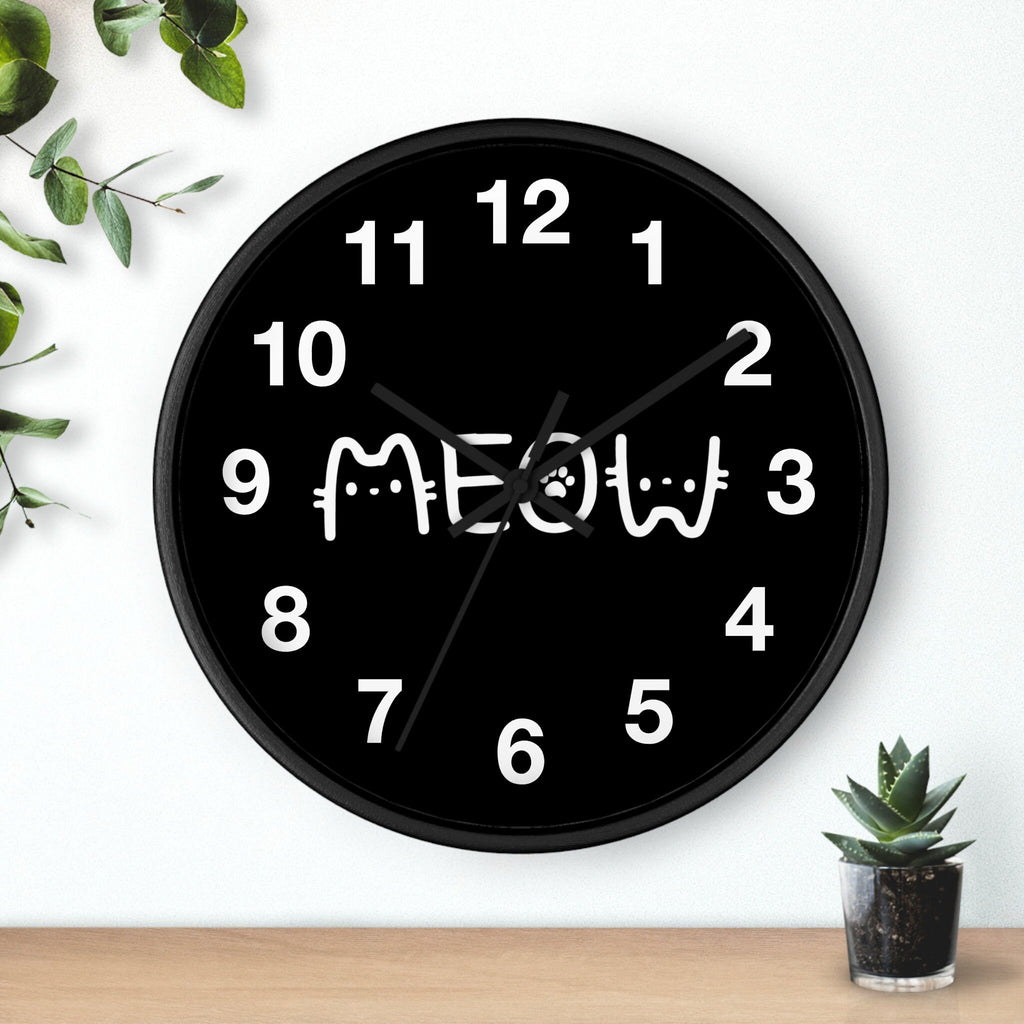 Kids Meow Cat Silent Wood Wall Clock