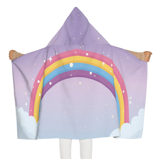 Girls Pastel Rainbow And Clouds Hooded Towel – Soft & Absorbent Bath & Beach Wrap