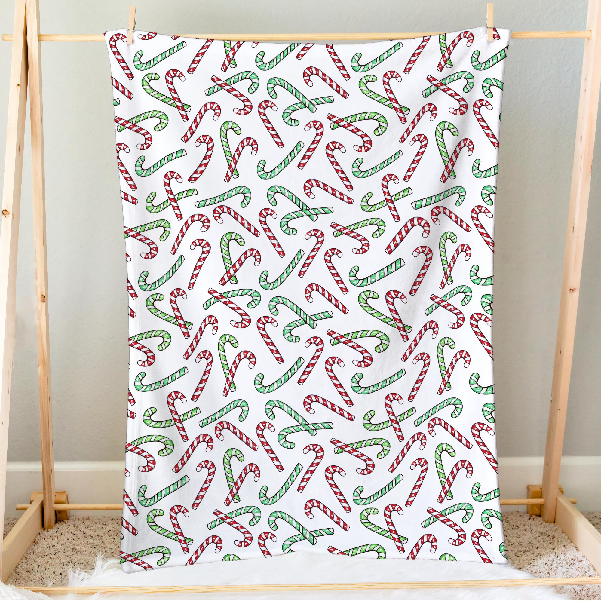Red And Green Candy Cane Christmas Blanket