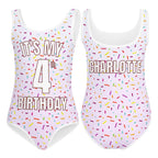 Girls Colorful Sprinkles Custom Age It's My Birthday Buttery Soft Leotard With Name On Back - Quick Drying For Dance and Gymnastics