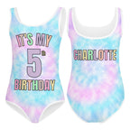 Girls Custom Age Faux Tie Dye Buttery Soft Leotard With Name On Back - Quick Drying For Dance and Gymnastics