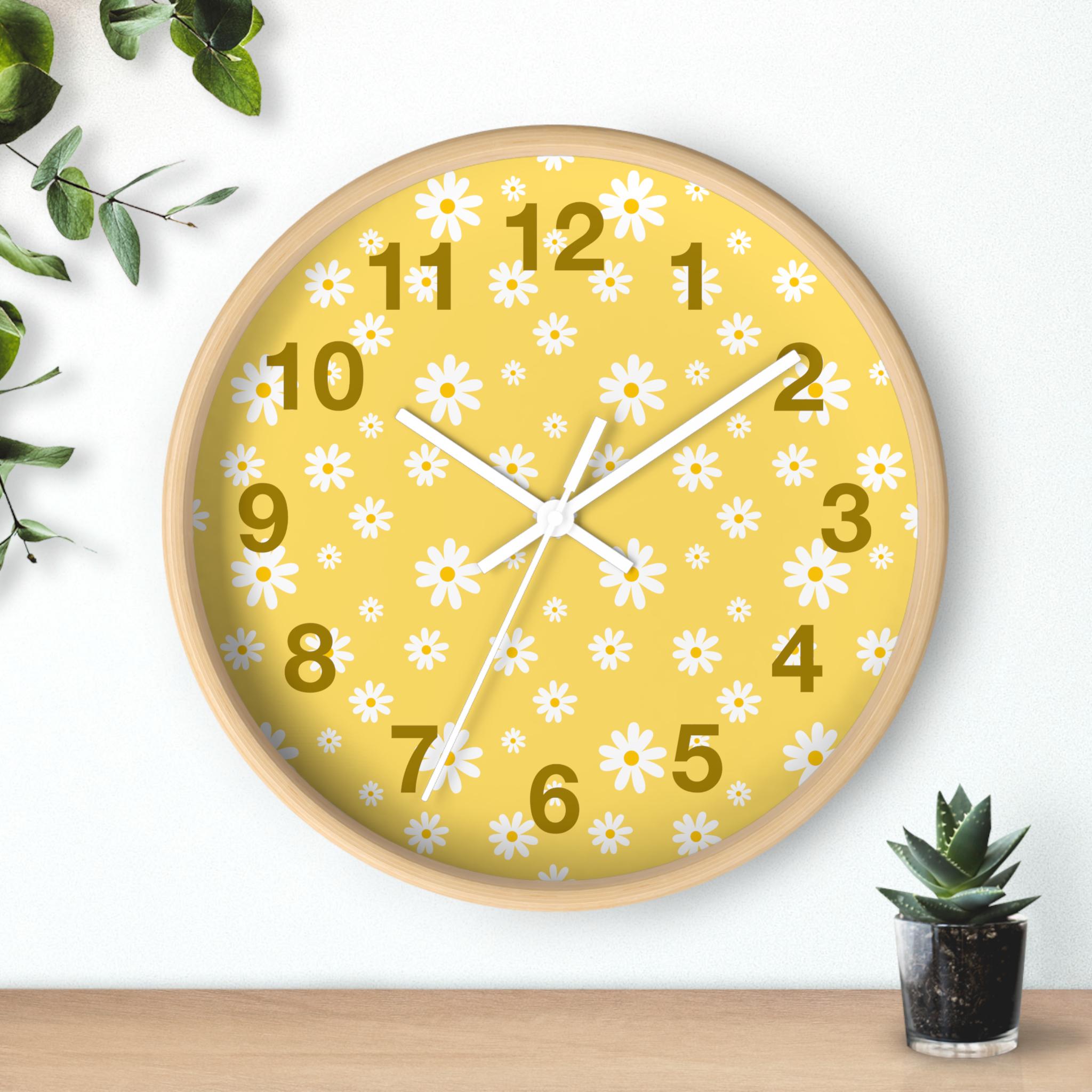Yellow Daisy Silent Wood Wall Clock