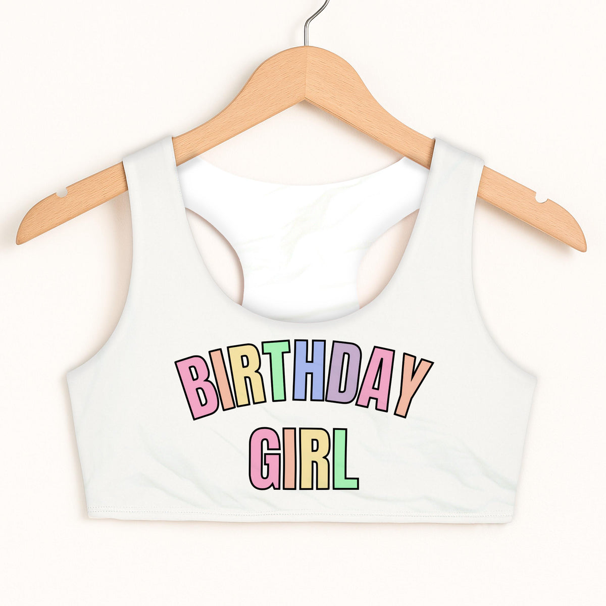 Birthday Girl Pastel Rainbow Font Sports Bra - Quick Drying, Double Layered Comfort