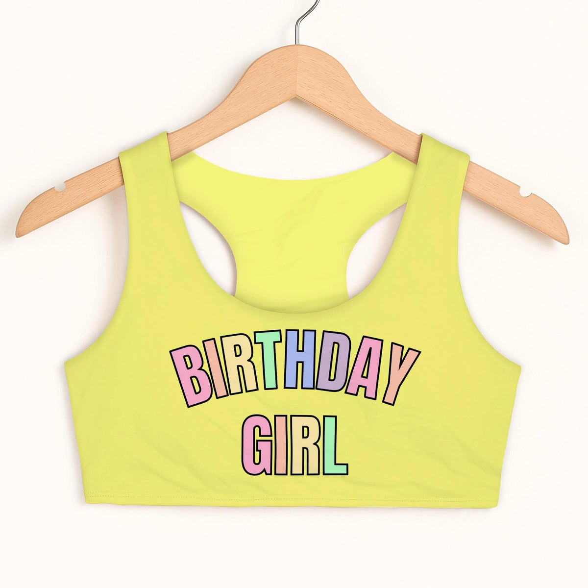 Birthday Girl Pastel Rainbow Font Sports Bra - Quick Drying, Double Layered Comfort