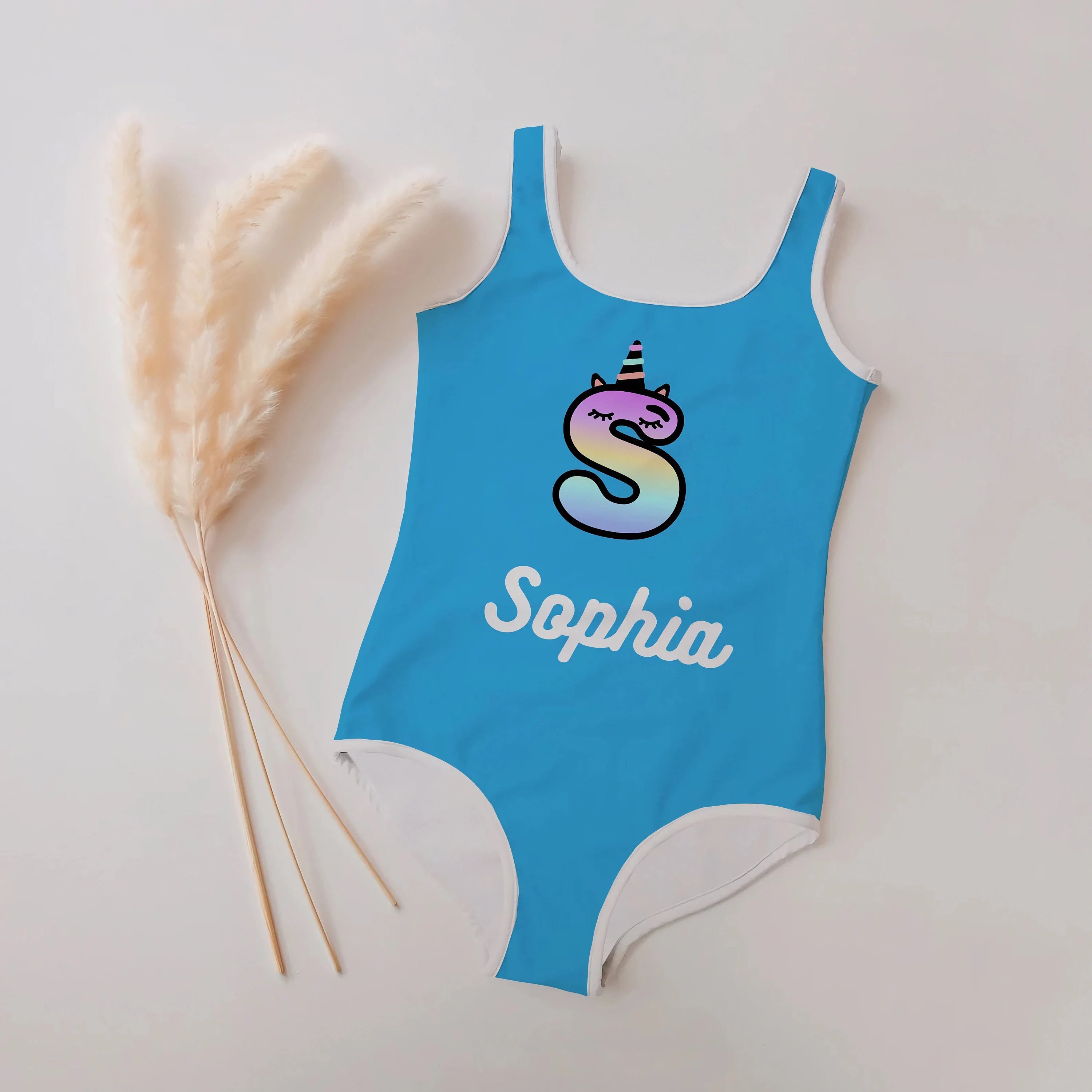 Custom Unicorn Initial Swimsuit for Girls