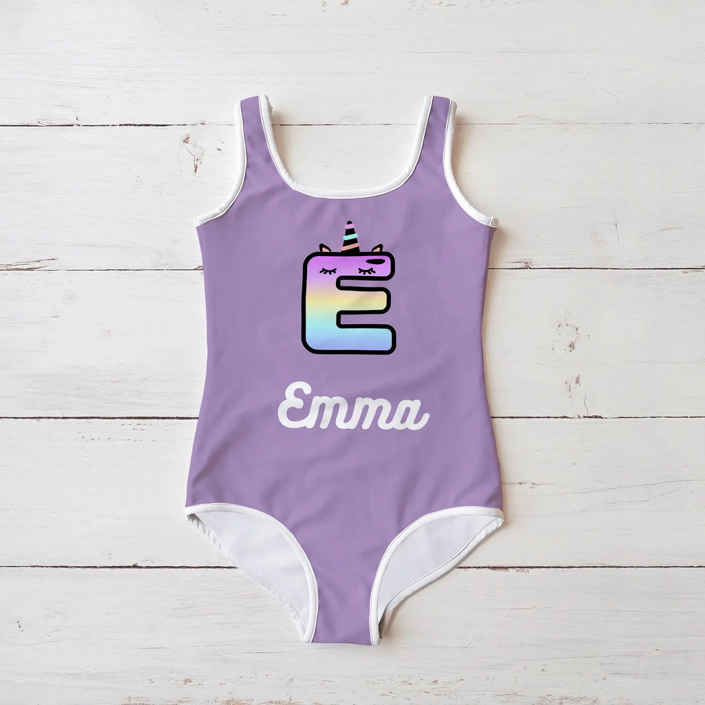 Custom Unicorn Initial Swimsuit for Girls
