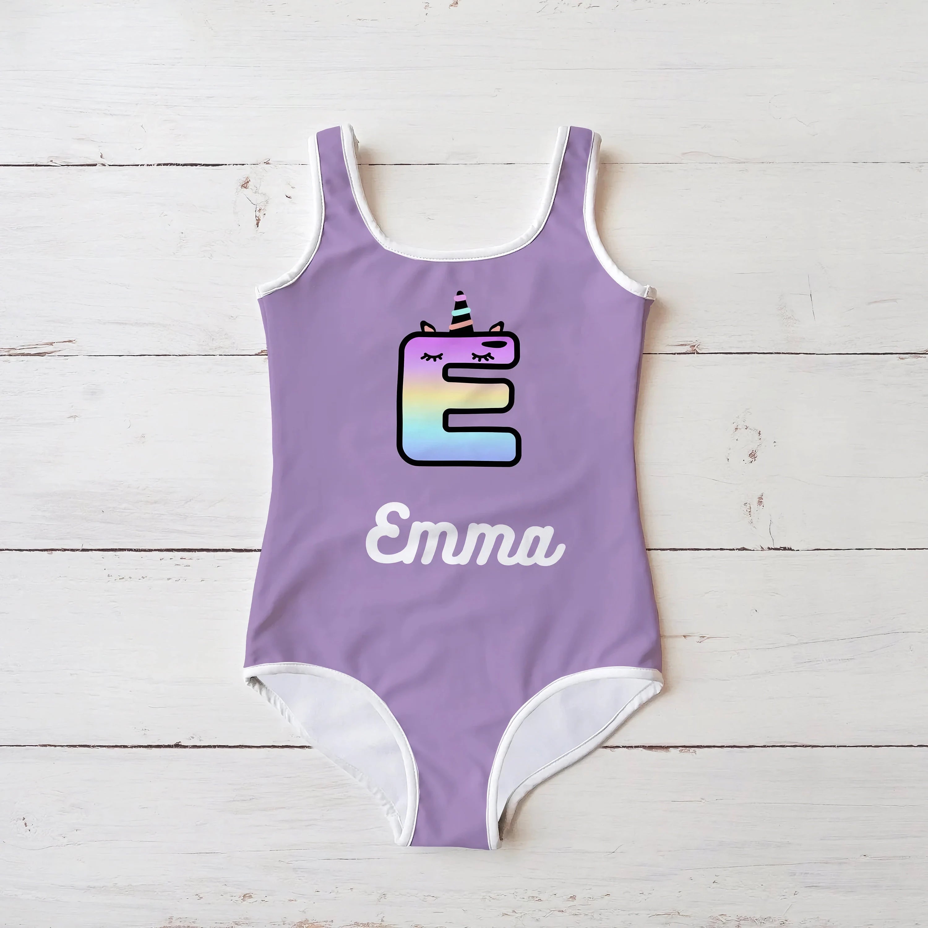 Custom Unicorn Initial Swimsuit for Girls