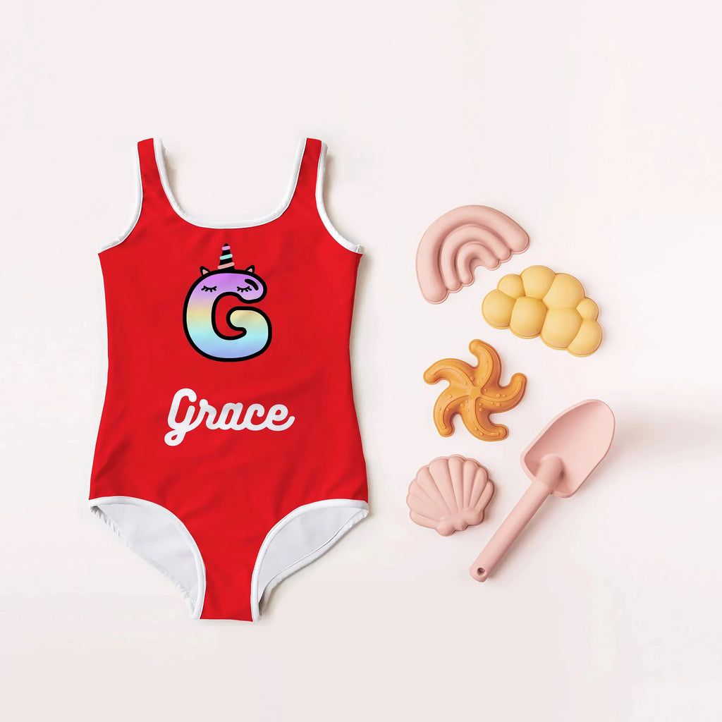 Custom Unicorn Initial Swimsuit for Girls