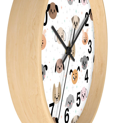 Kids Dog Face Silent Wood Wall Clock