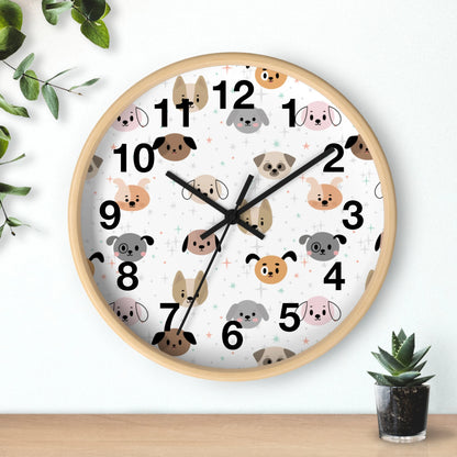 Kids Dog Face Silent Wood Wall Clock