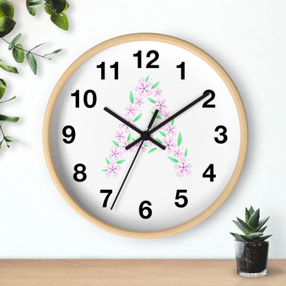 Kids Initial Custom Floral Silent Wood Wall Clock