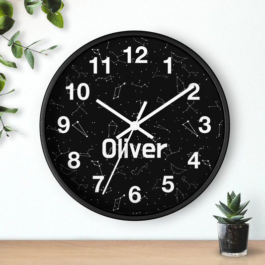 Kids Custom Name Realistic Constellations Wood Wall Clock