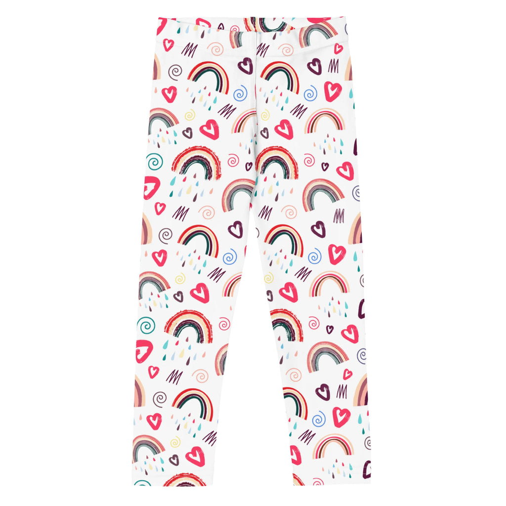 White girls rainbow doodle heart buttery soft leggings with colorful rainbows pink hearts and swirls pattern