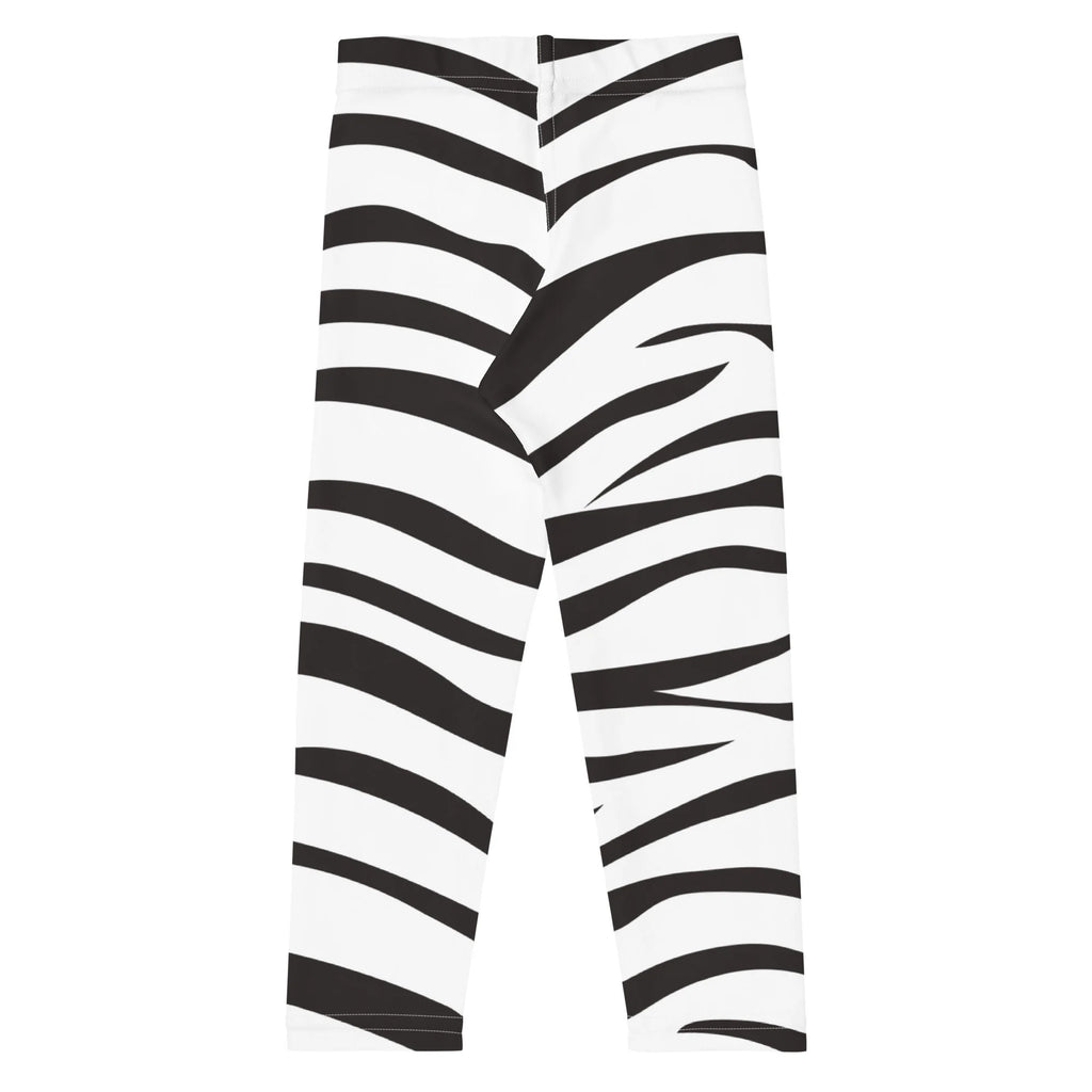 Kids striped zebra buttery soft leggings in black and white zebra print with stretchy form-fitting design