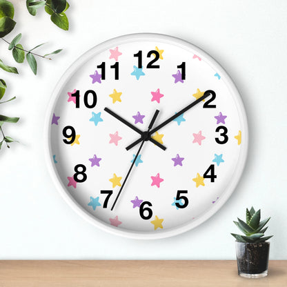 Kids Colorful Stars Silent Wood Wall Clock