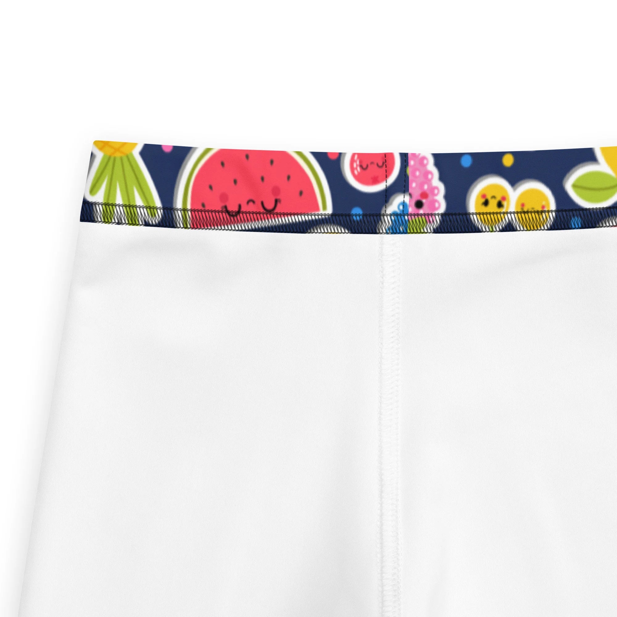 White girls emoji fruit buttery soft leggings with colorful cartoon fruit and vegetable pattern on waistband