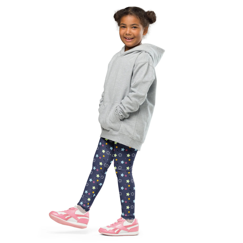 Gray hooded sweatshirt with front pockets and relaxed fit paired with kids night stars buttery soft leggings