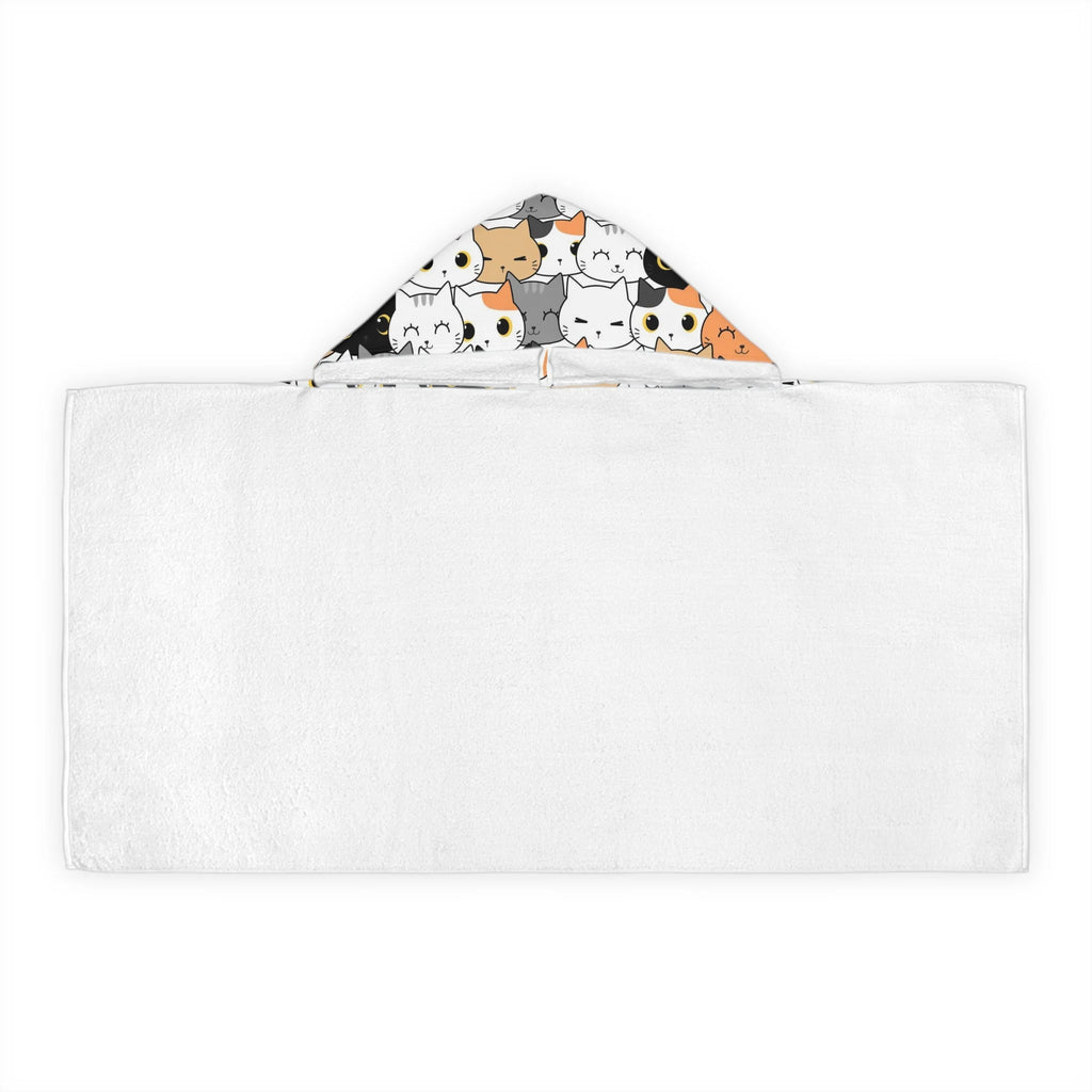 White hooded towel with colorful cartoon cats on the hood soft and absorbent girls bath and beach wrap