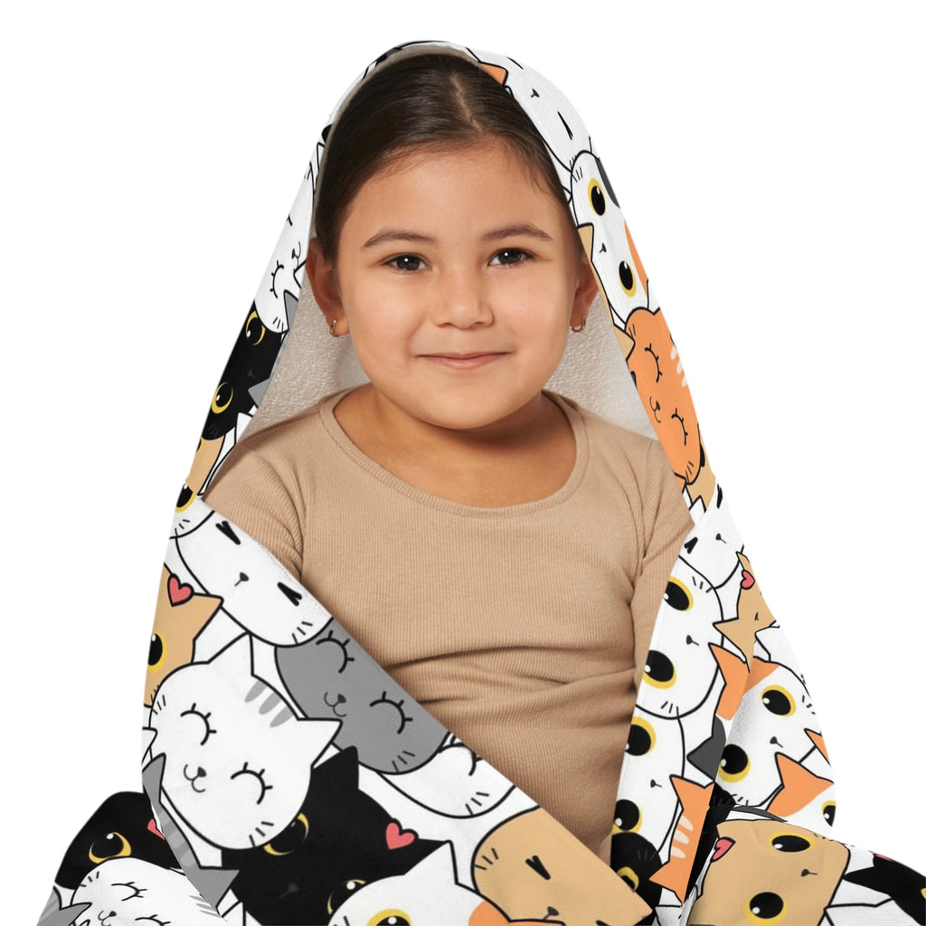 Girls cat hooded towel soft absorbent kids bath and beach wrap with colorful cartoon cats cozy hooded blanket design
