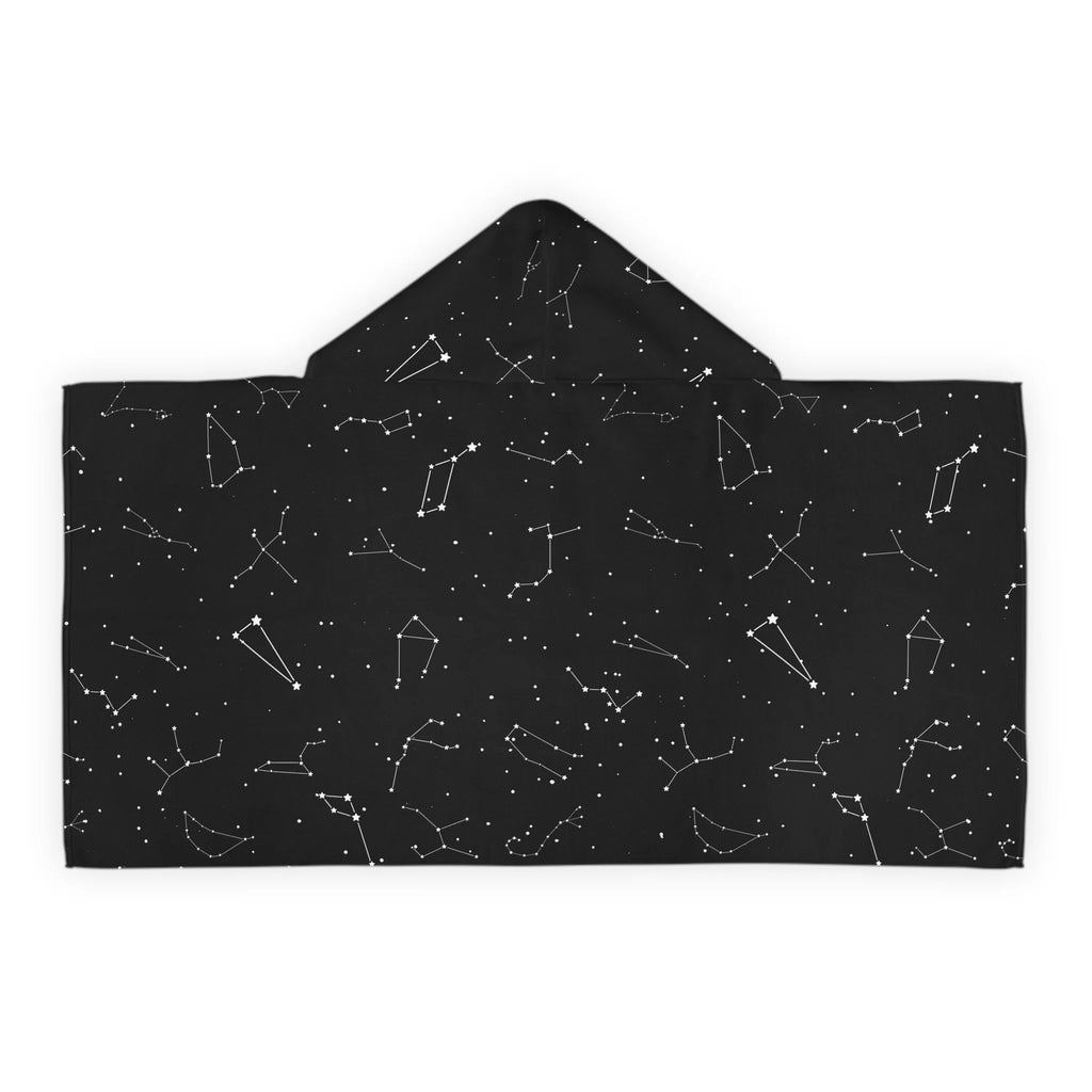 Black hooded towel for kids with white constellation pattern soft absorbent cotton bath and beach wrap