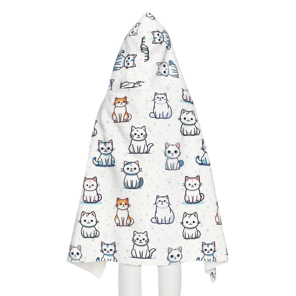 White hooded towel with playful orange blue and gray cartoon cats soft absorbent bath and beach wrap for girls