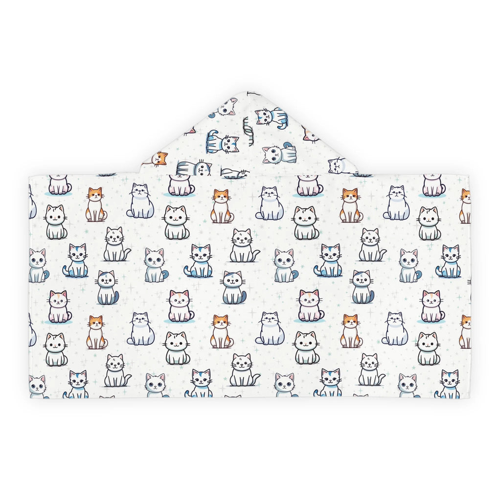 White hooded towel with playful orange gray and white cartoon cats soft absorbent bath and beach wrap for girls
