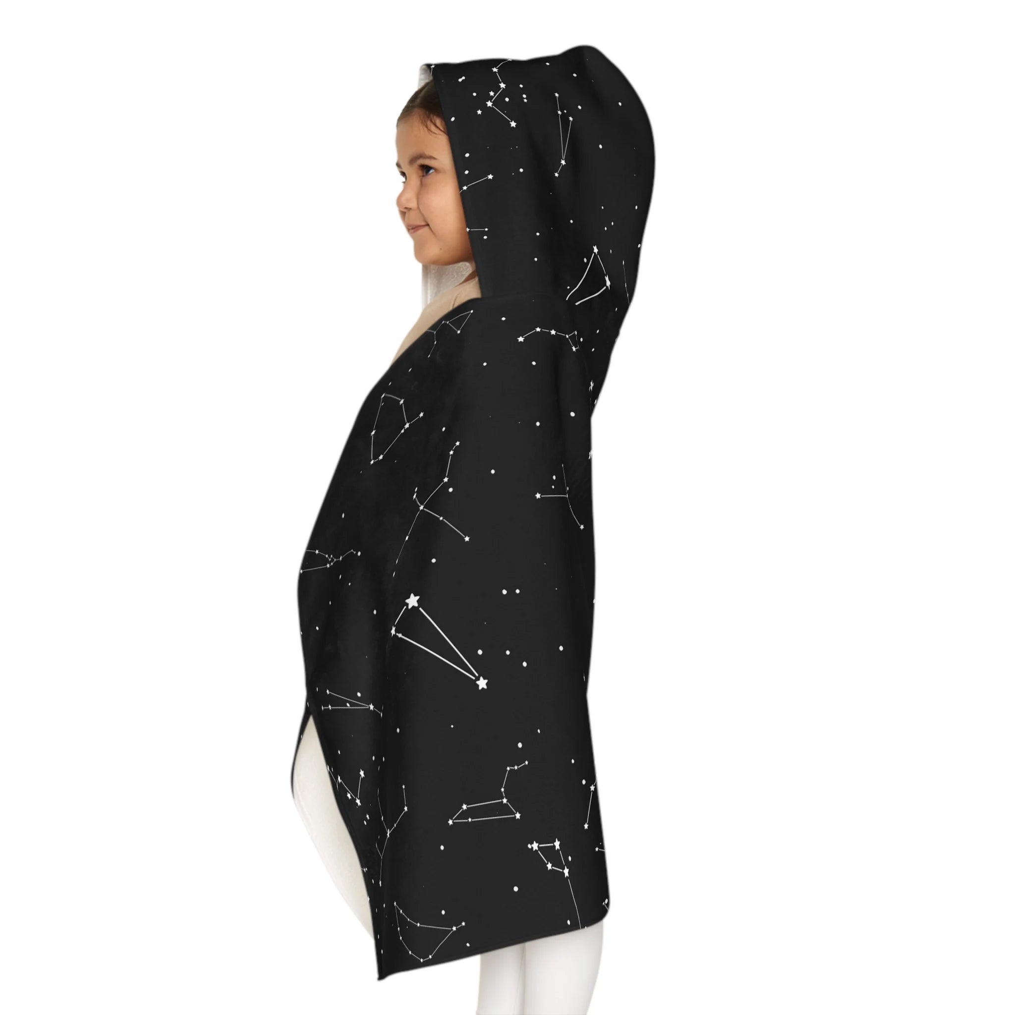 Kids realistic constellations hooded towel black star map design with white constellation lines soft absorbent wrap