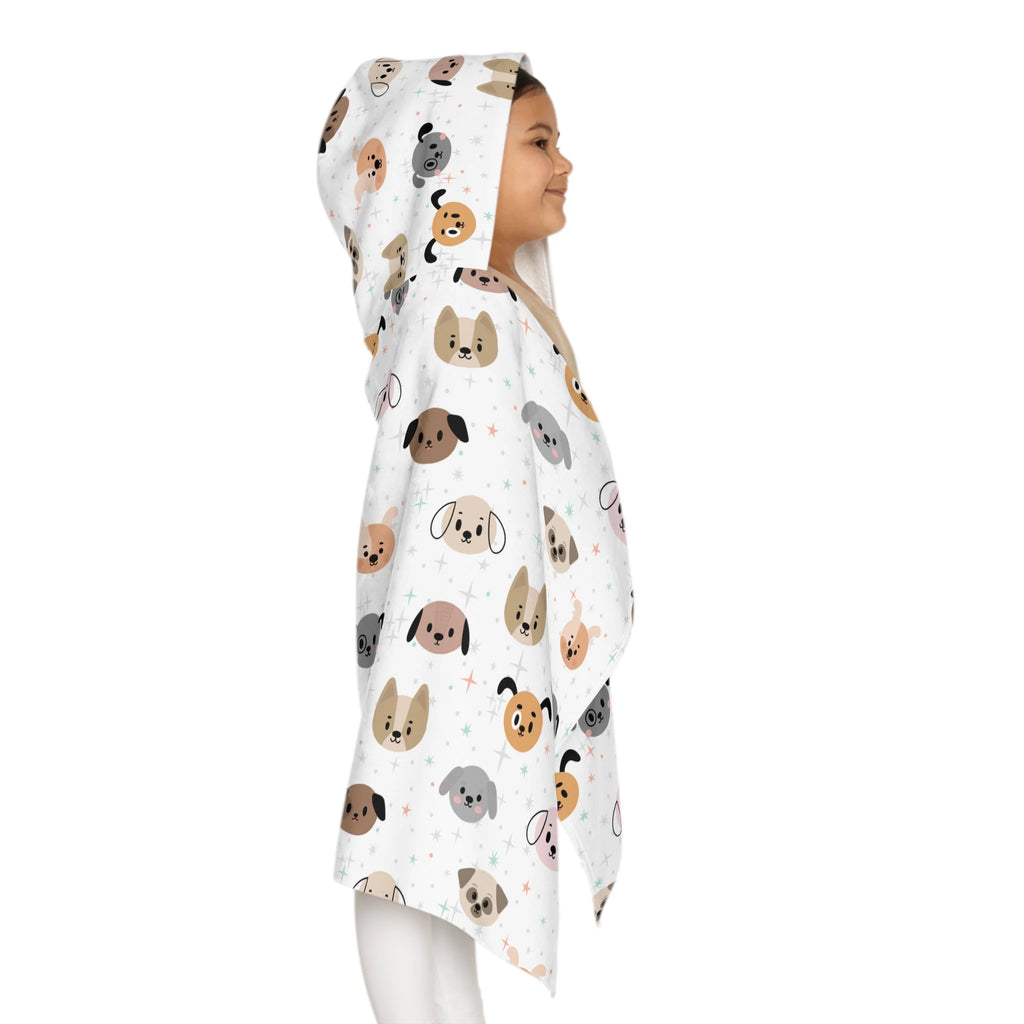 Kids dog hooded towel white soft absorbent hooded blanket with colorful cartoon dog pattern for bath and beach wrap