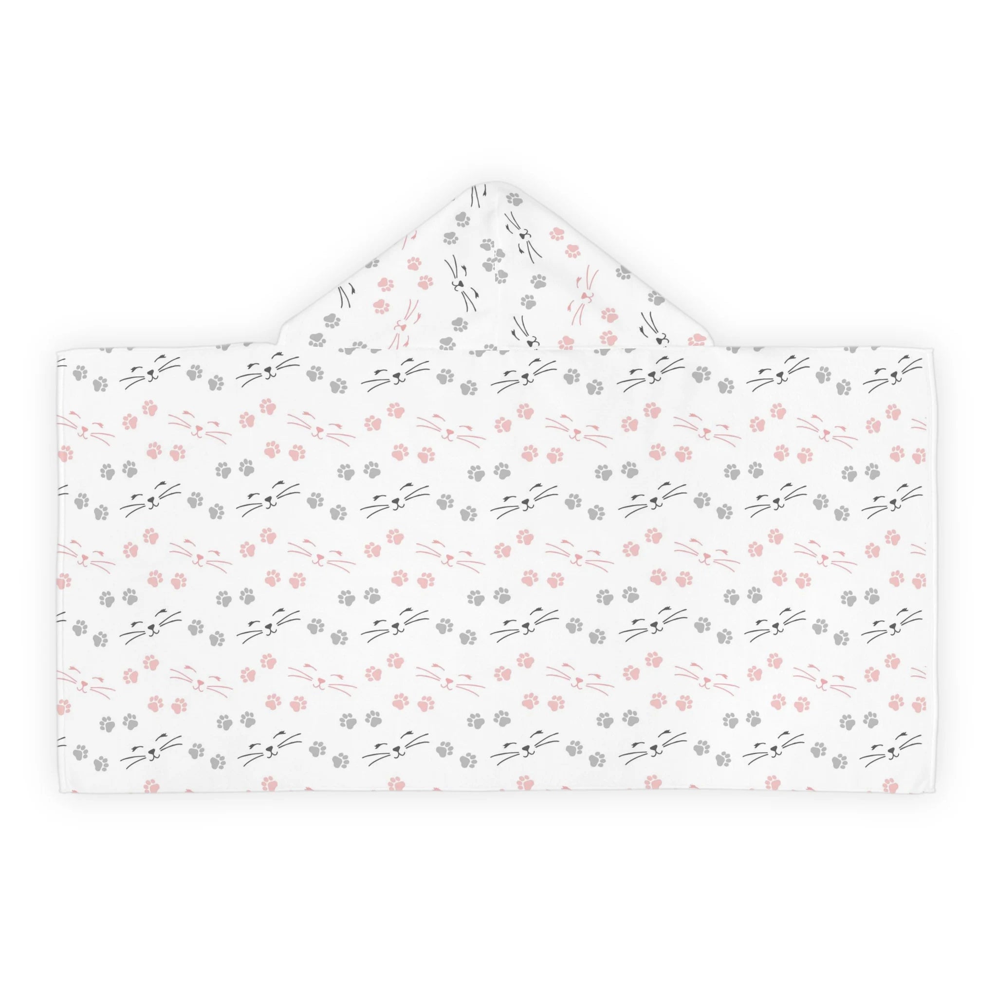 Girls Cat Paw Prints Hooded Towel – Soft & Absorbent Kids' Bath and Beach Wrap