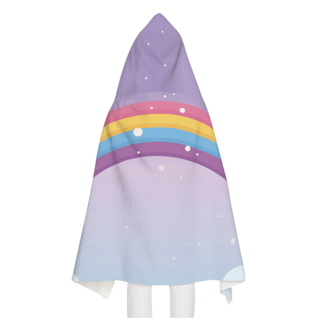 Girls pastel purple and blue hooded towel with rainbow and white stars soft absorbent bath and beach wrap