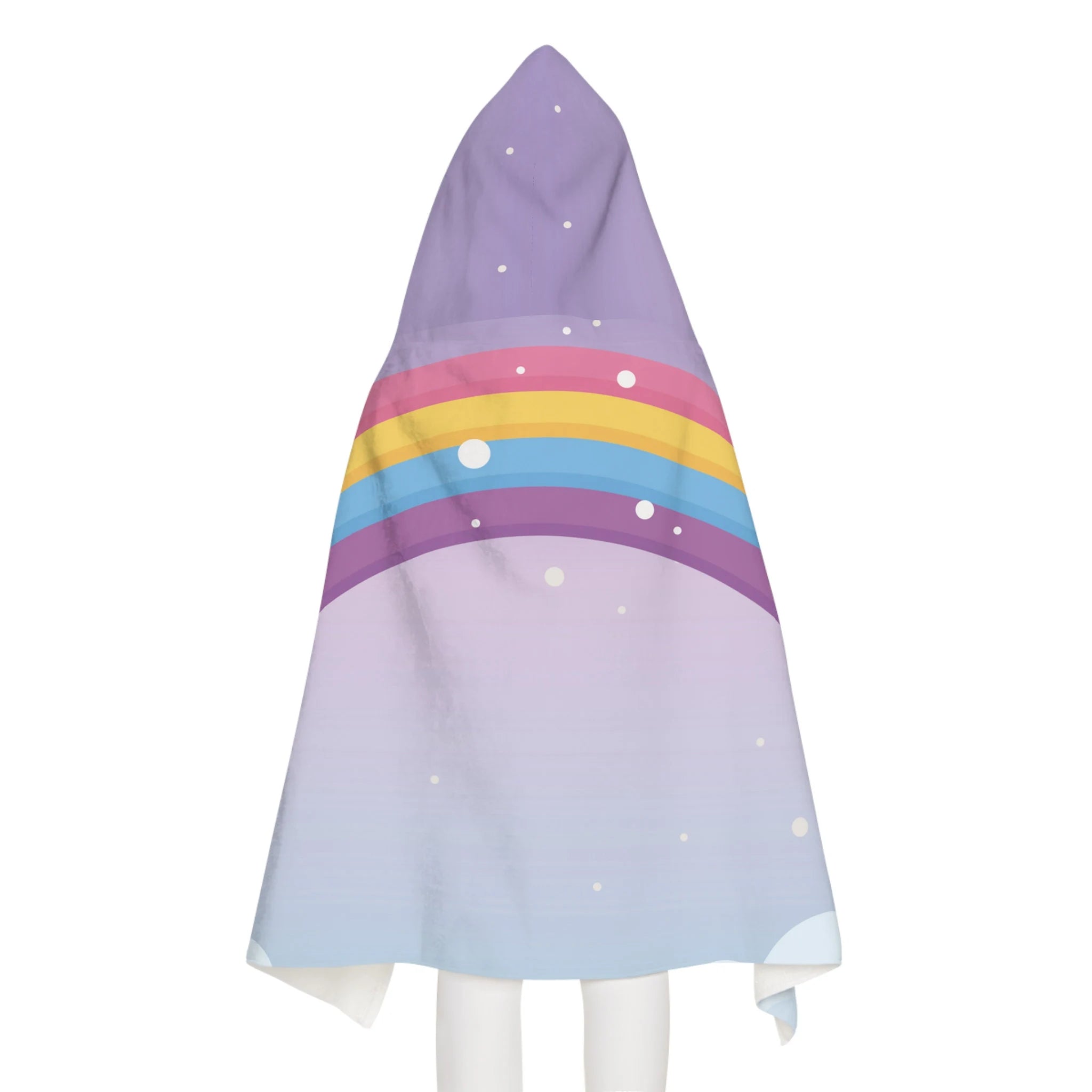 Girls pastel purple and blue hooded towel with rainbow and white stars soft absorbent bath and beach wrap