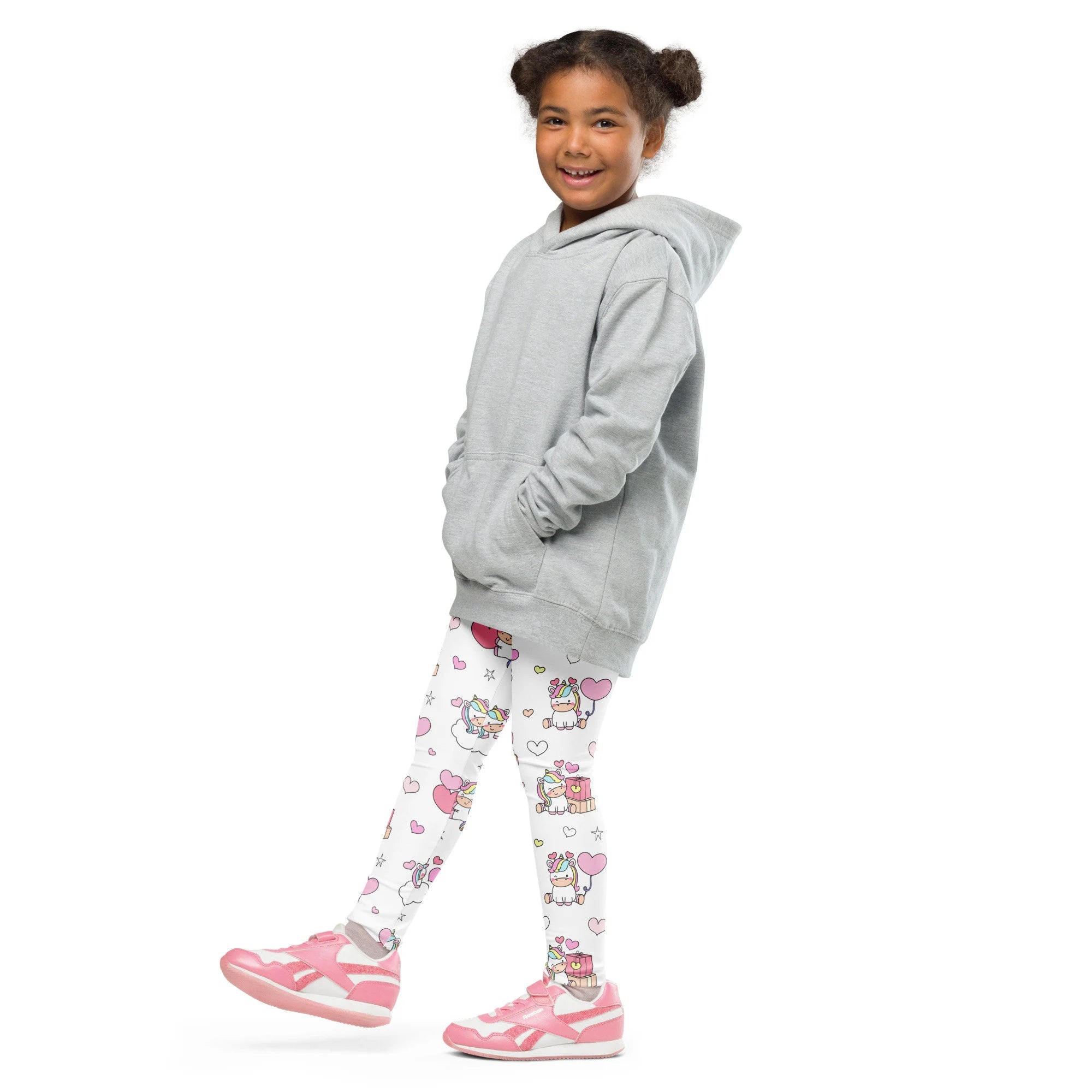Gray hoodie with a soft oversized fit and front pockets paired with girls unicorn birthday buttery soft leggings