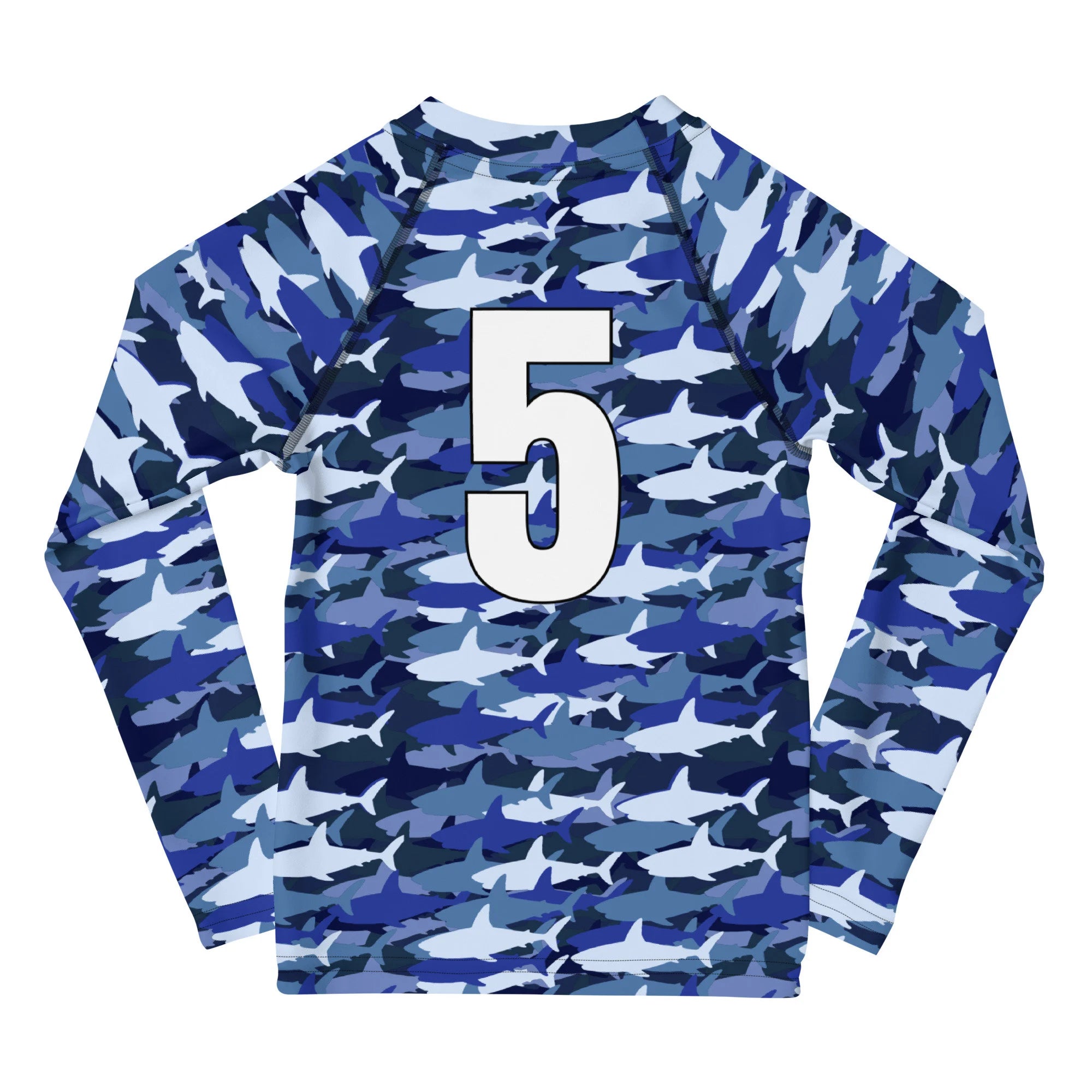 Custom Birthday Boy Shark Rash Guard With Age On Back