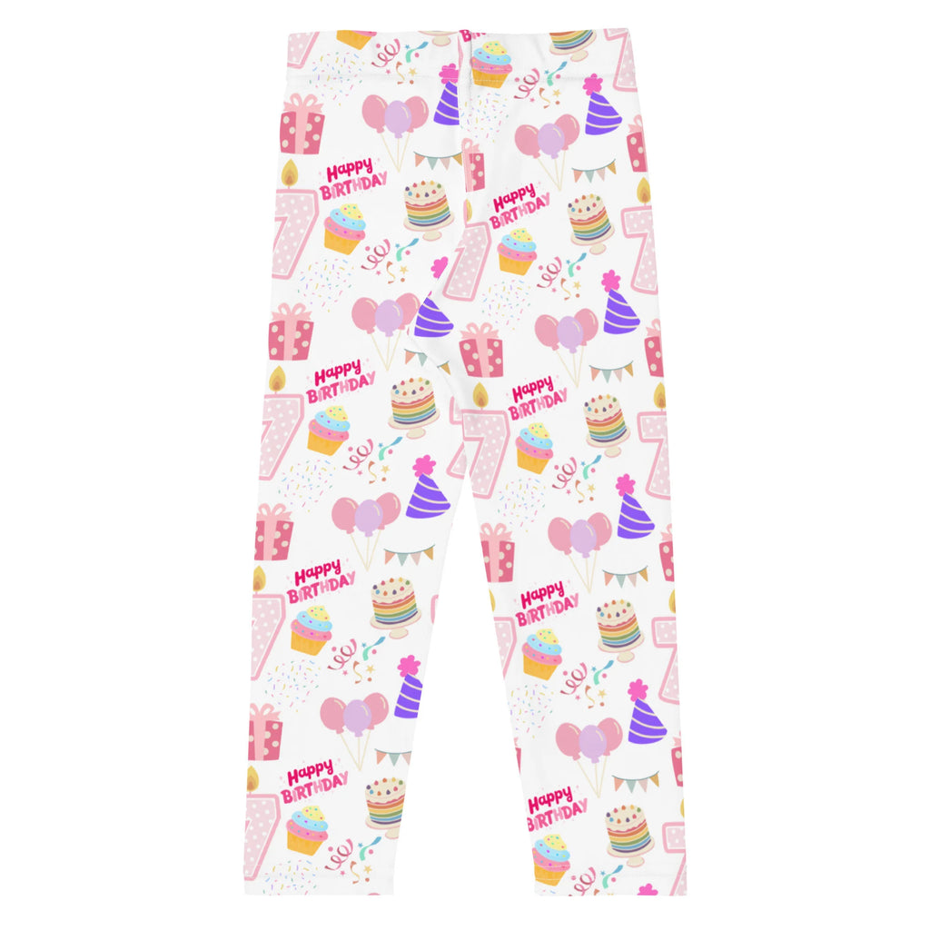 White girls custom age birthday party buttery soft leggings with colorful cupcake and party pattern