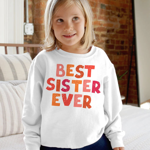 White girls long-sleeved sweatshirt made of soft fabric with best sister ever printed in gradient orange and pink letters