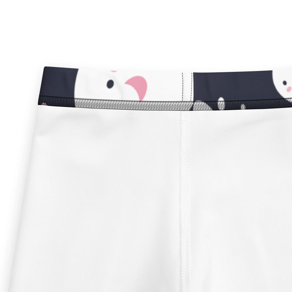 Kids ghost halloween buttery soft white leggings with playful penguin patterned waistband in black and pink accents