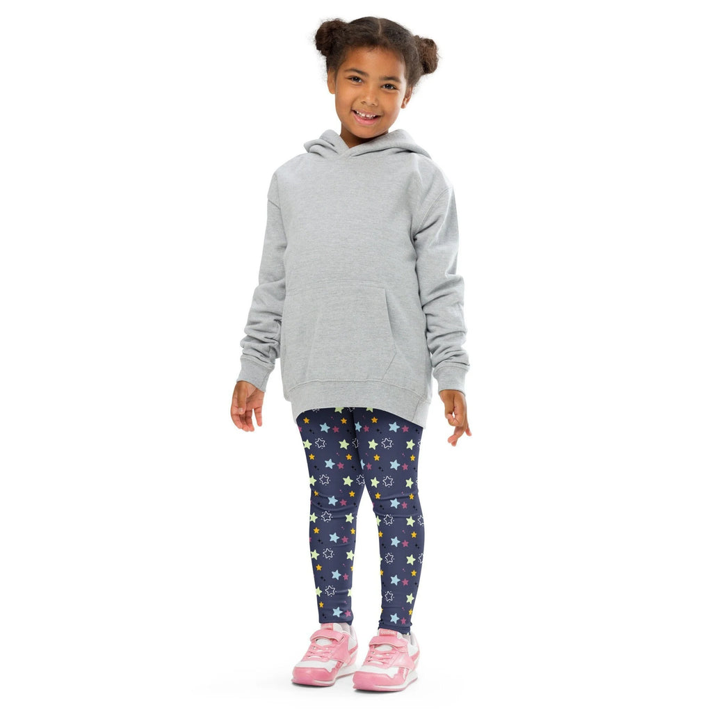 Gray hooded sweatshirt with front pocket and long sleeves paired with kids night stars buttery soft leggings