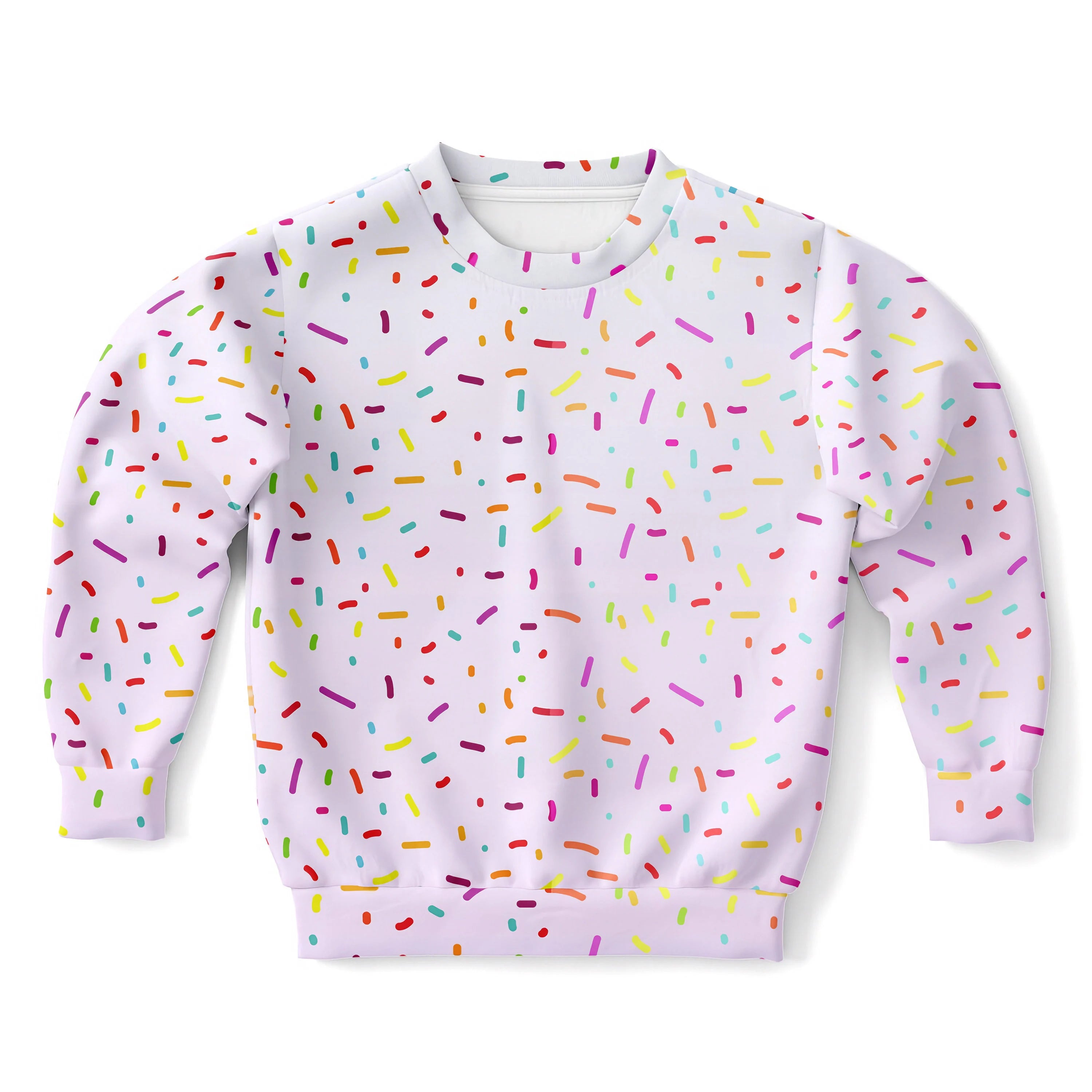 Kids ice cream cone sweatshirt and leggings set featuring a white long-sleeved sweatshirt with colorful sprinkle pattern