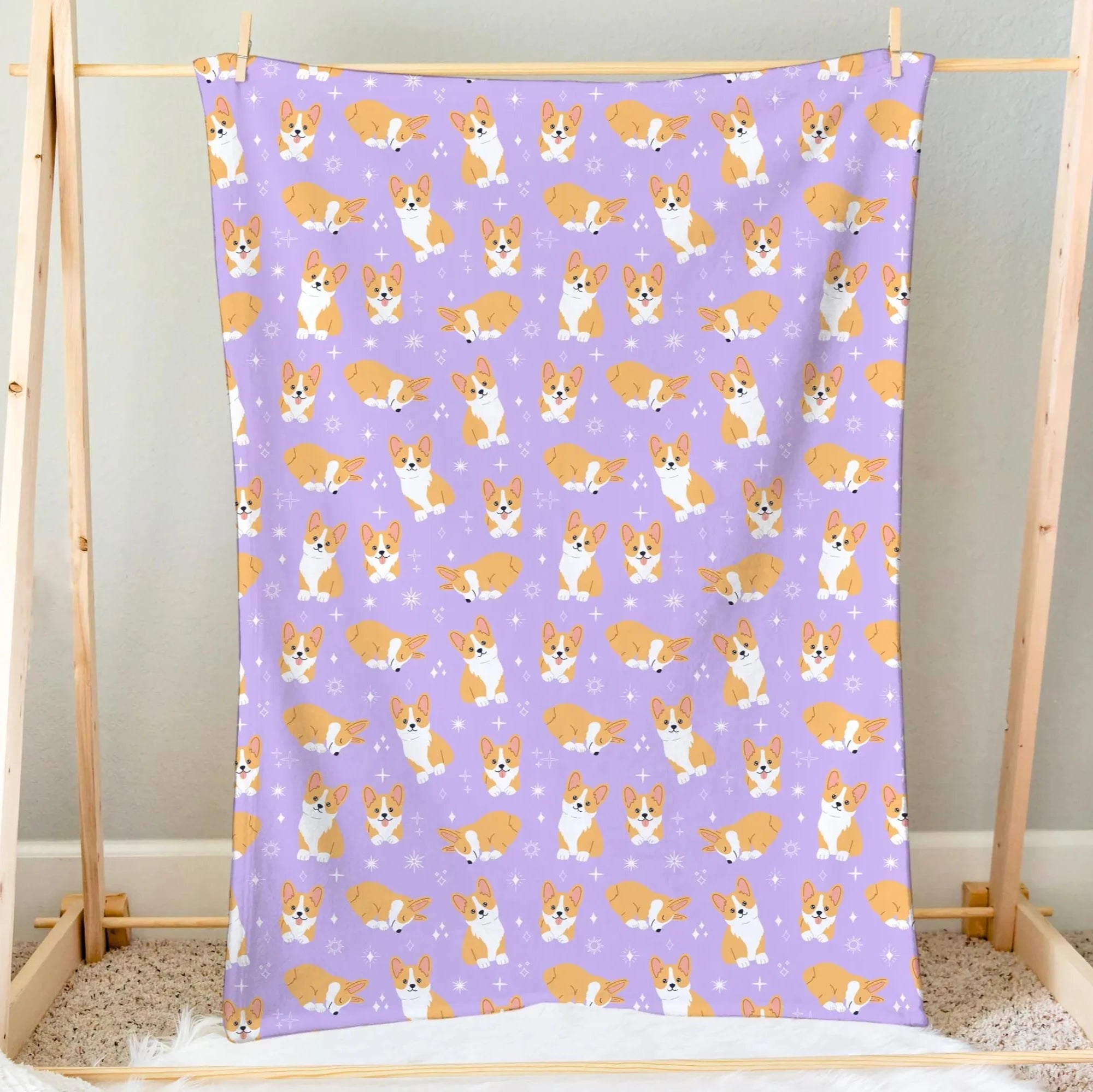 Kids Purple Corgi Dog Blanket