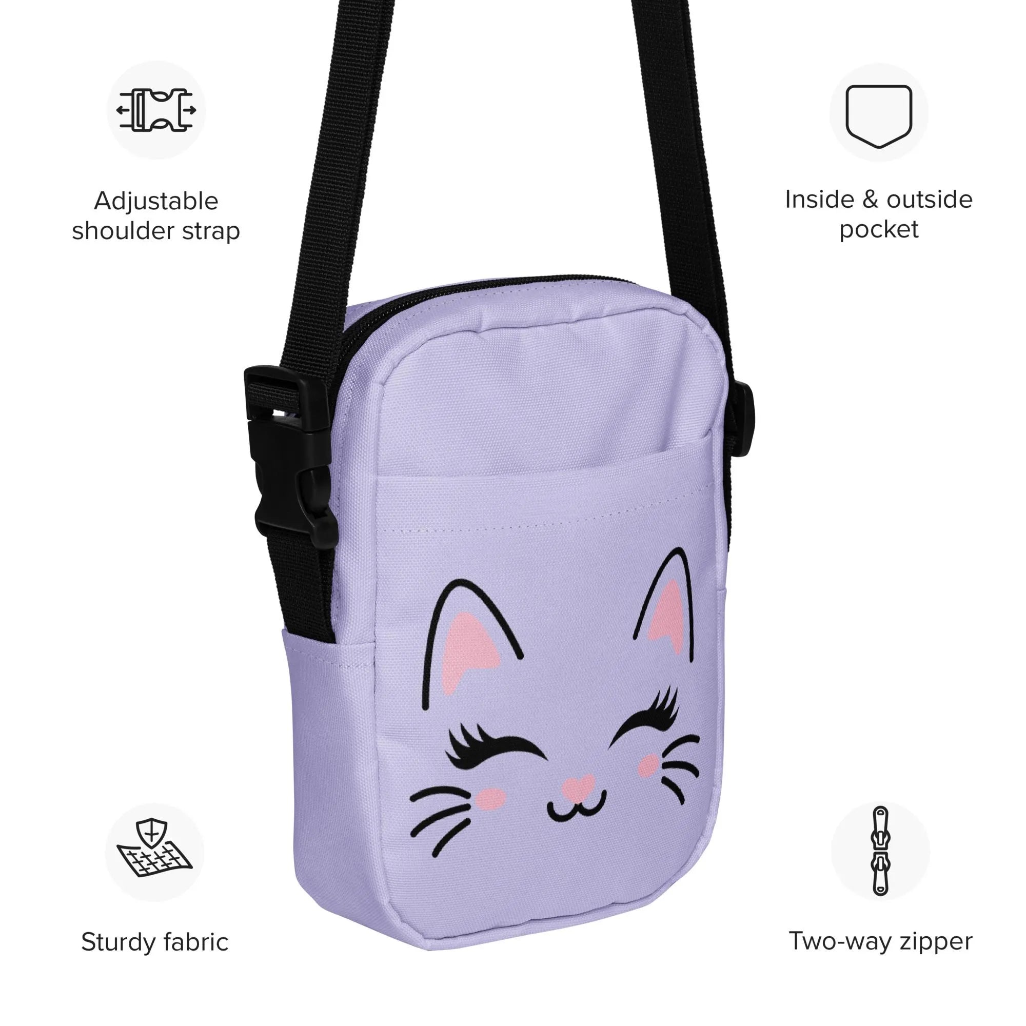 Girls Cute Purple Cat Crossbody Purse