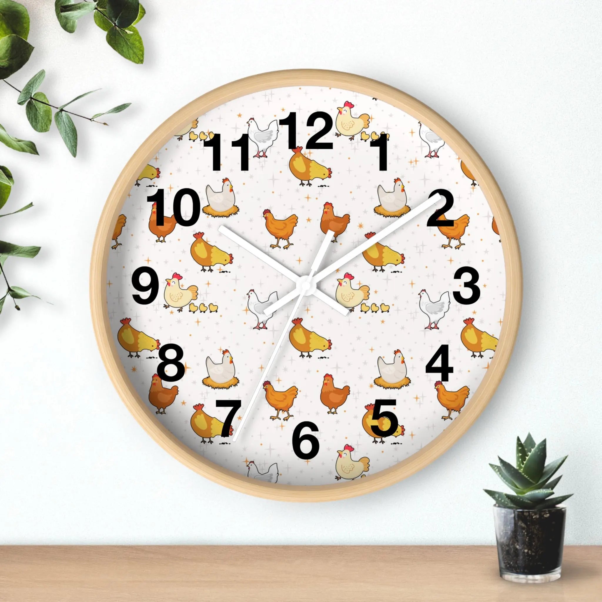 Kids Chicken Pattern Silent Wood Wall Clock
