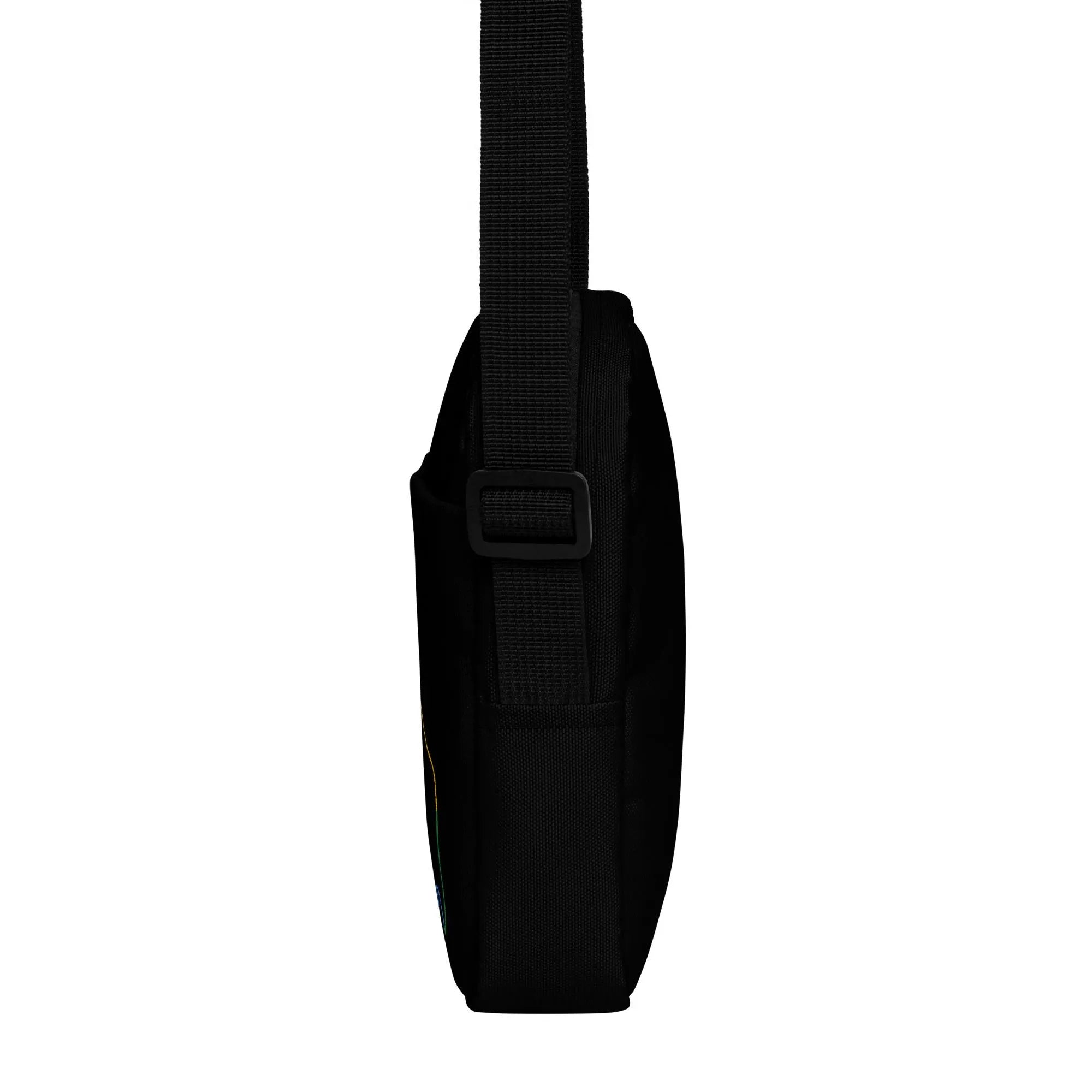 Black nylon girls colorful horse outline crossbody purse with textured strap and adjustable buckle