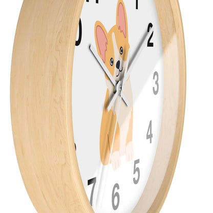 Kids Corgi Dog Silent Wood Wall Clock