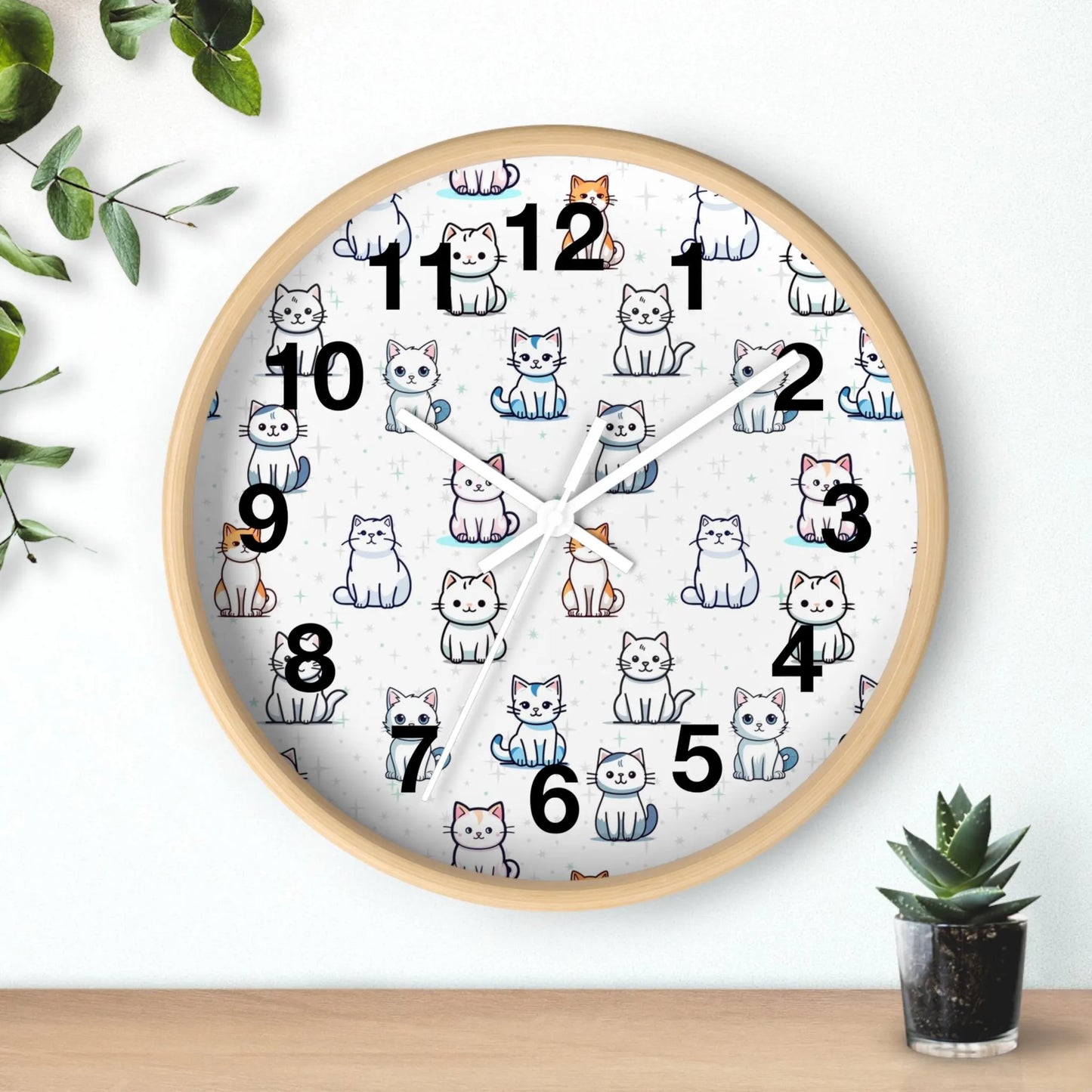 Kids Cute Cats Silent Wood Wall Clock