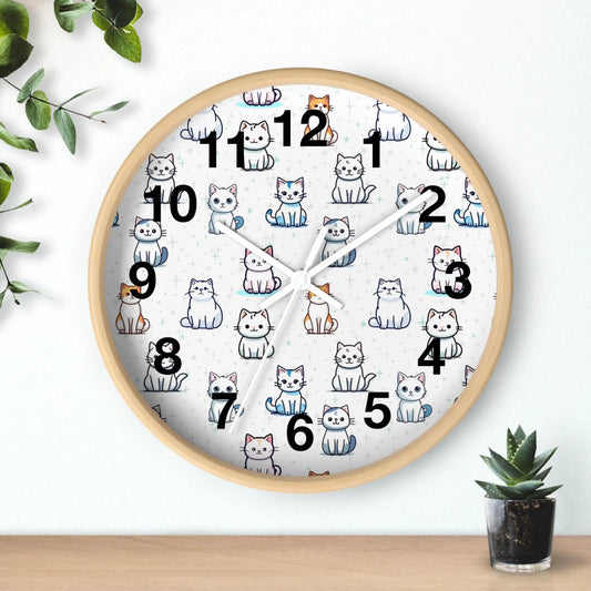 Kids Cute Cats Silent Wood Wall Clock