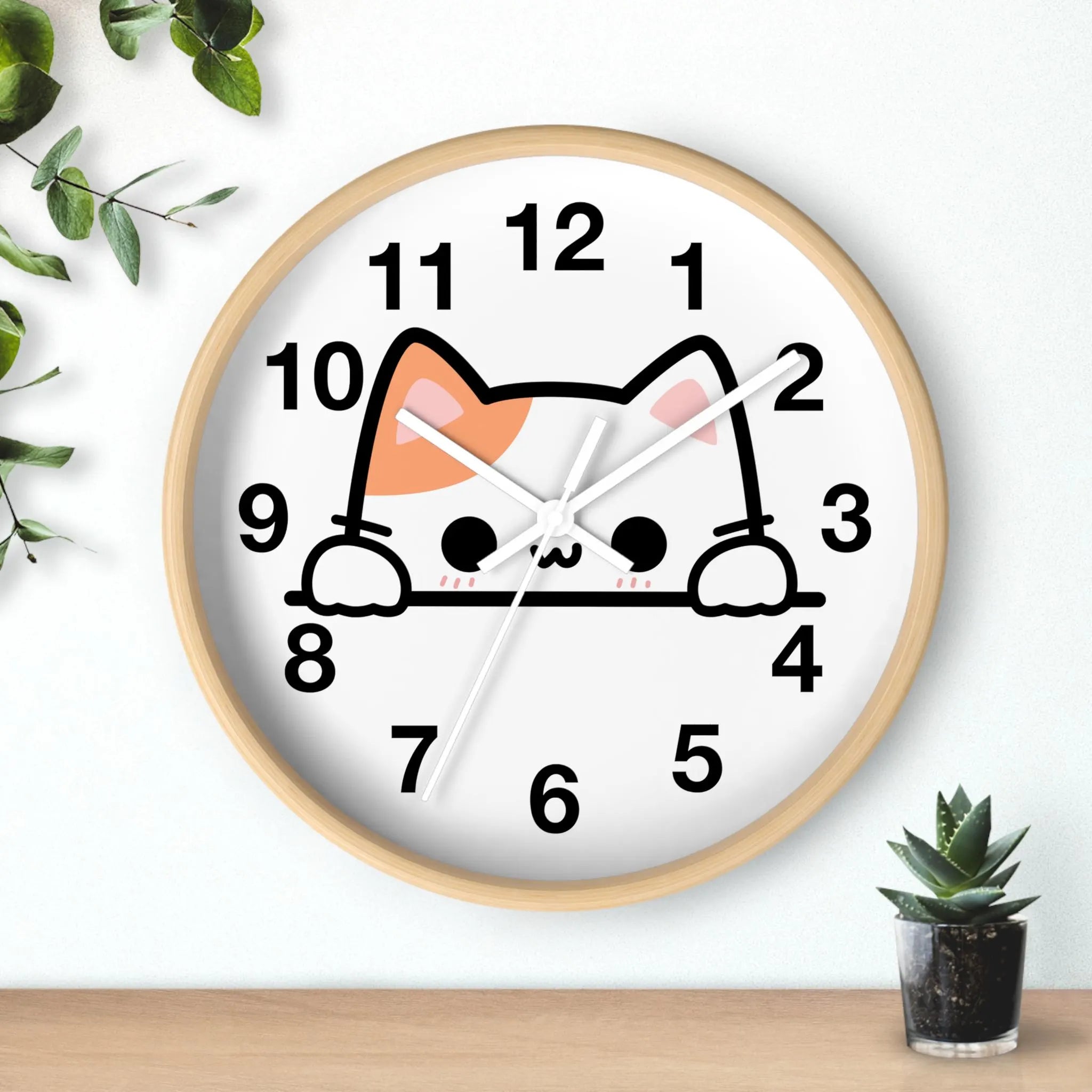 Peeking Cat Silent Wood Wall Clock