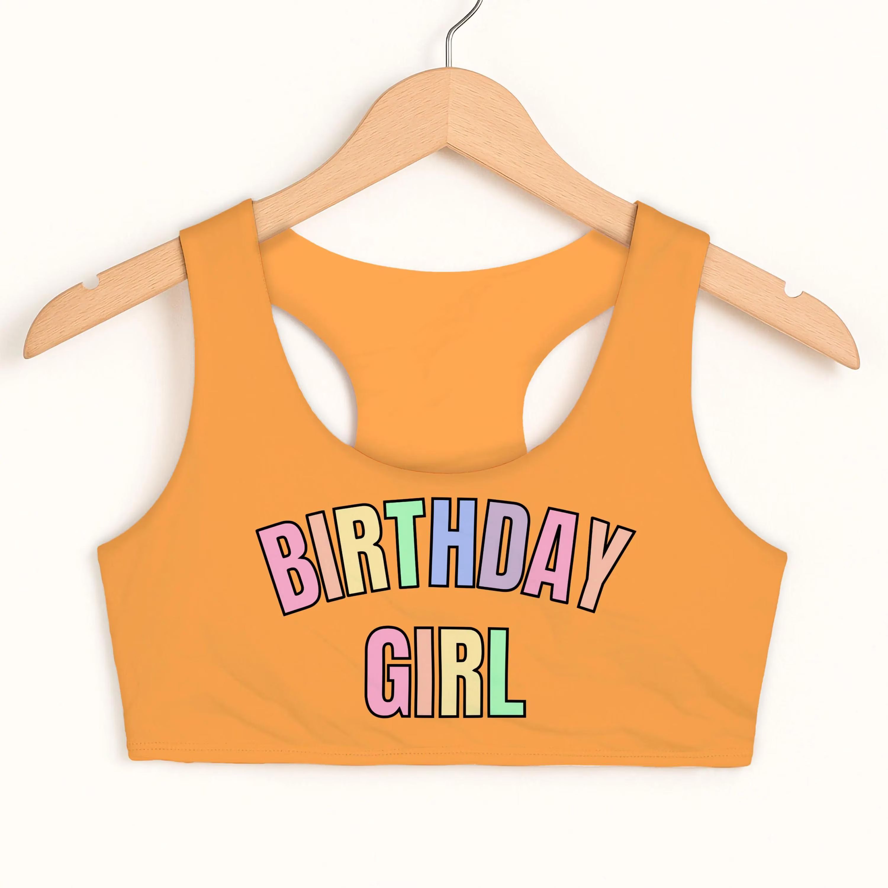 Birthday Girl Pastel Rainbow Font Sports Bra - Quick Drying, Double Layered Comfort